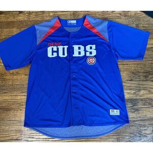 Chicago Cubs True Fan Genuine Merchandise‎ Blue Button Up Polyester Jersey XL